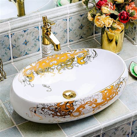 Oval New Design Europe Vintage Style Art Wash Basin Ceramic Counter Top