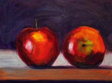 Still Life Fruit Painting Original Apple Art Small 6x8
