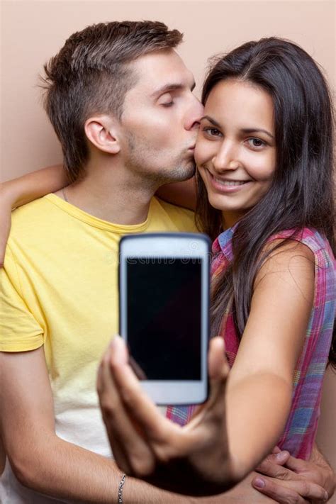 Young Couple Taking A Selfie With Mobile Phone Stock Image Image Of