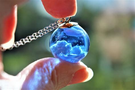 Blue Sky Cloud Resin Necklace Fluffy White Clouds Nature T For Her