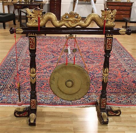Lot A Chinese Gong On Stand Height 49 12 In 126 Cm Width 49