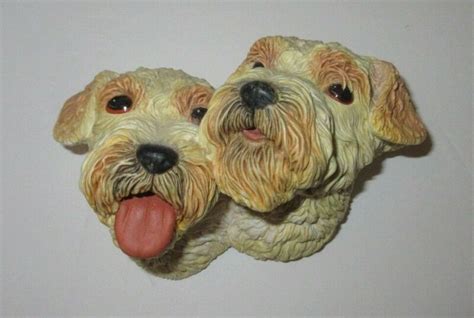 Vintage Bossons Chalkware Dog Terriers 2 Heads Excellent Condition