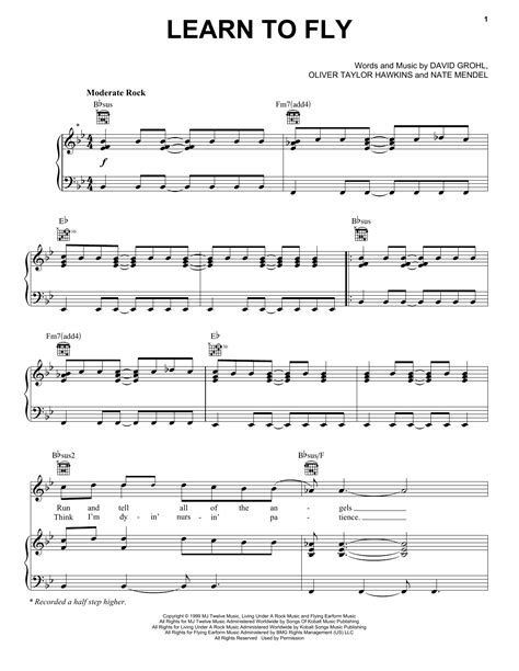 Learn To Fly Sheet Music By Foo Fighters Piano Vocal And Guitar Right Hand Melody 63817
