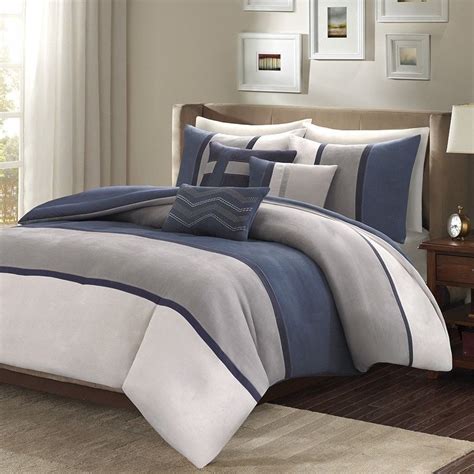 Blue grey/storm blue linen duvet cover. Luxury 6pc Microsuede Blue Grey Duvet Cover Bedding Set ...
