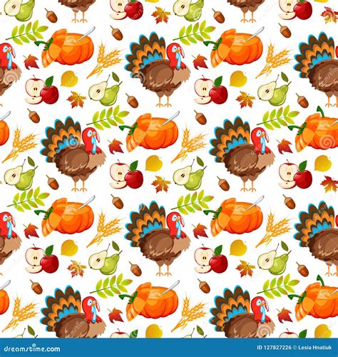 Thanksgiving Seamless Pattern Background Autumn Pumpkin Traditional