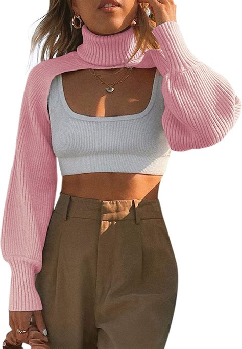 Safrisior Women Sexy Turtleneck Full Sleeve Super Crop Sweater Chic