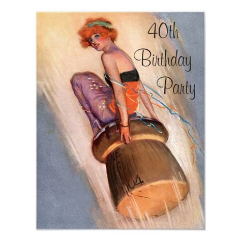 Vintage Pin Up Girl And Champagne Cork 40th Birthday Card