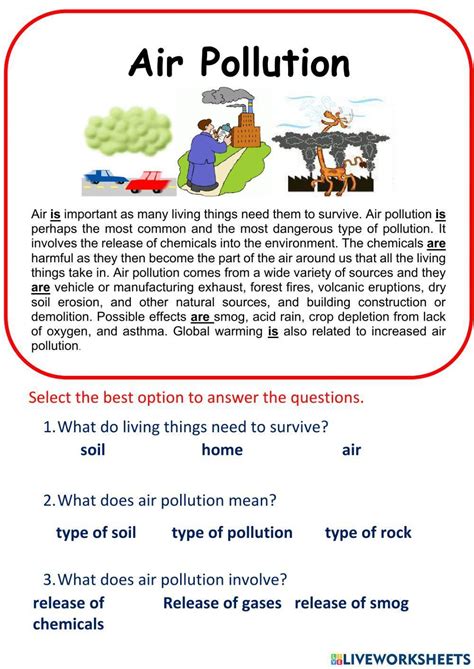 Air Pollution Worksheet For Grade 4 Live Worksheets
