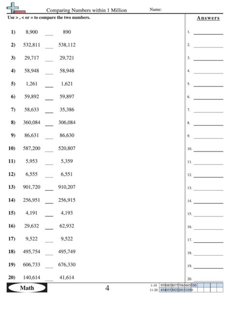 Compare And Order Whole Numbers Through Millions Worksheet