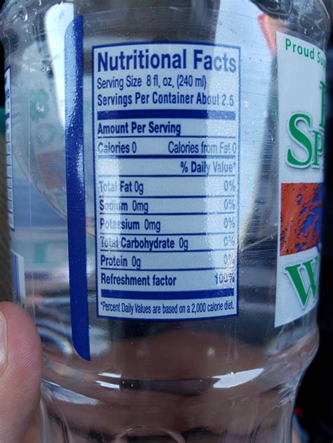 This Bottle Of Water S Nutritional Facts Include A Refreshment Factor