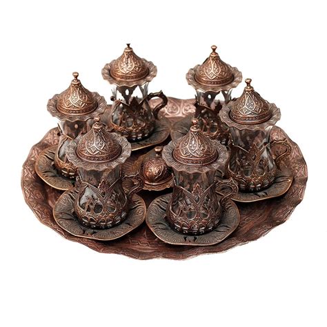 Pharpar Turkish Style Tea Glasses With Holders Lids Saucers And Tray