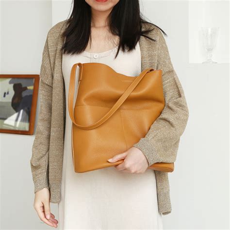 Soft Full Grain Leather Tote Bag For Ladies Genuine Oak Cowhide Simple