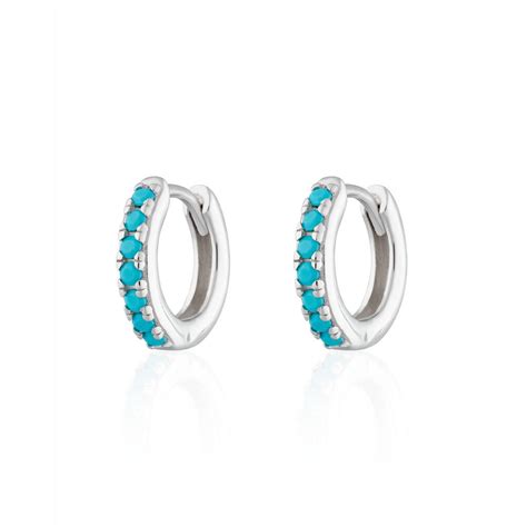 Huggie Hoop Earrings With Turquoise Stones By Scream Pretty