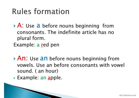 INDEFINITE ARTICLES General Reading English ESL Powerpoints