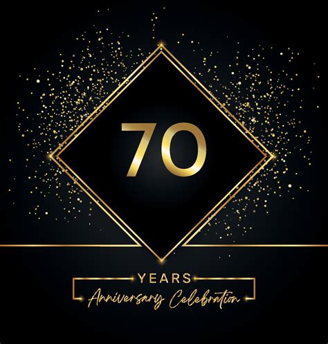 70 Years Anniversary Celebration With Golden Frame And Gold Glitter On