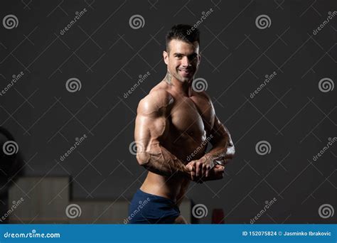 Young Bodybuilder Flexing Muscles Side Chest Pose Stock Photo Image