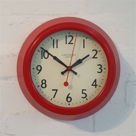 Red Retro Wall Clock With Seconds Hand Etsy Uk