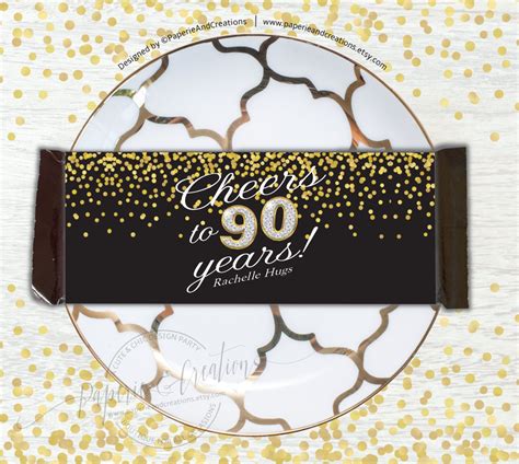 Candy Bar Wrapper 90th Birthday Party Cheers To 90 Years Black
