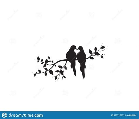 Birds On Branch Vector Wall Decals Birds Couple In Love Birds Silhouette On Tree And Hearts