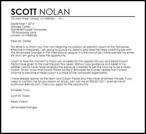 Coach Resignation Letter Resignation Letter Resignation Letter Sample Resignation Letters