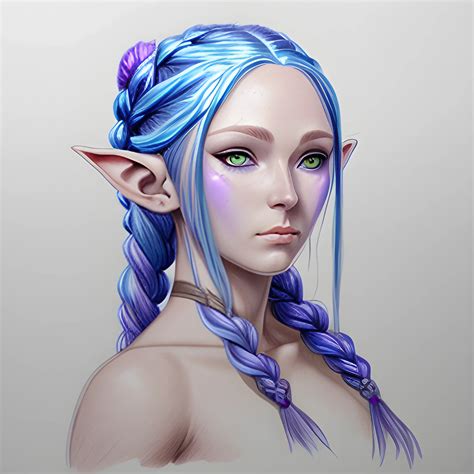 etheral water female elf with light blue skin purple eyes bl arthub ai