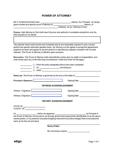 Free Simple 1 Page Power Of Attorney Form Pdf Word