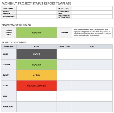 Project Status Report Template Excel Free Download
