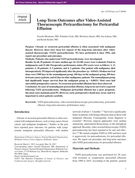 Pdf Long Term Outcomes After Video Assisted Thoracoscopic