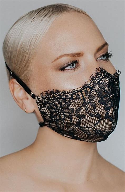 Picture Of A Nude And Black Lace Face Mask Is A Refined