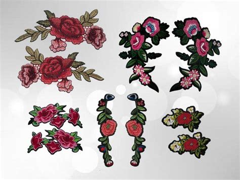 a pair flower iron on patch flora patch diy dress clothes embroidered applique patch diy