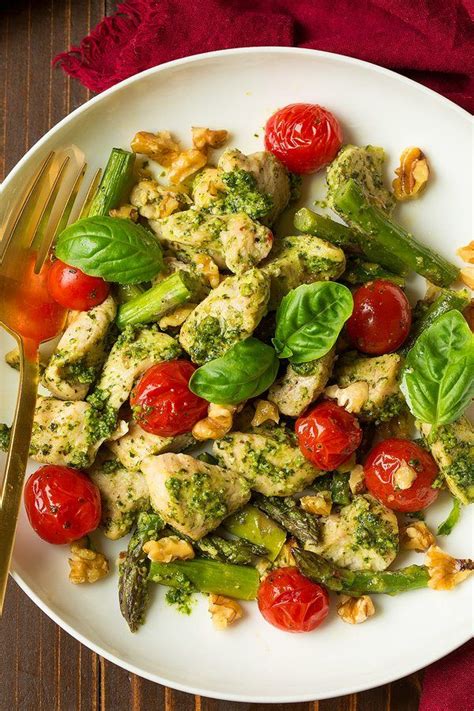 Sheet Pan Pesto Chicken With Asparagus Tomatoes And Walnuts Cooking