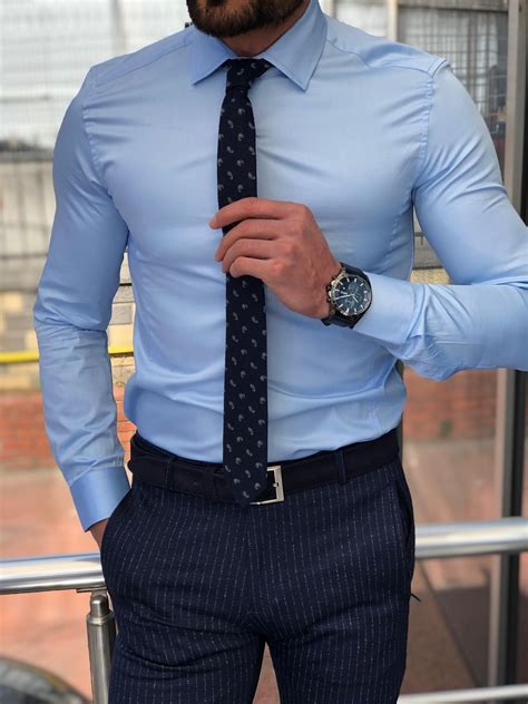 Buy Blue Slim Fit Dress Shirt By With Free Shipping
