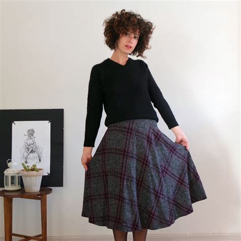 Wool Circle Skirt Gray Midi Skirt Tartan Skirt Wool Skirt Etsy España