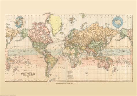 Stanfords Library Map Of The World 1879 Original Size Wall Map