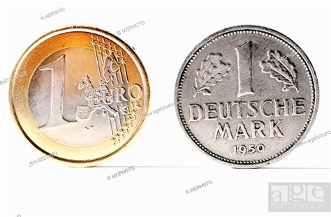 Deutsche Mark With 1 Euro Coin Germany Stock Photo Picture And