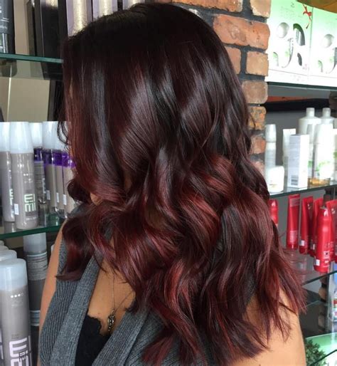Black Hair With Burgundy And Maroon Balayage Hair Color Auburn Ombre Hair Color Hair Color