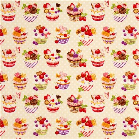 Cream Dotted Cupcake Fabric By Cosmo From Japan Food Fabric Fabric