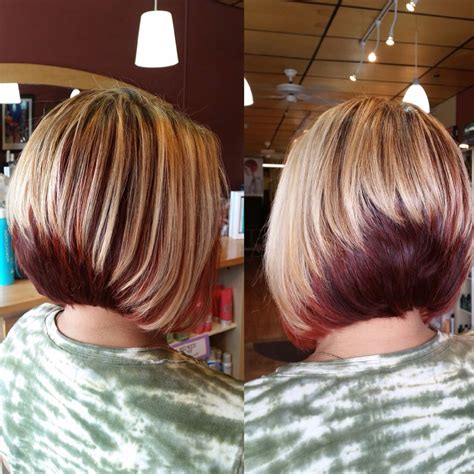 It's hair that's cut into a bob hairstyle with the sombre hair coloring technique added to it. Two tone stack bob | Stacked bob haircut, Inverted bob ...