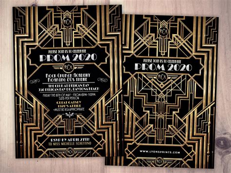 Great Gatsby Prom Invitation Roaring 20s Hollywood Film Theme Party