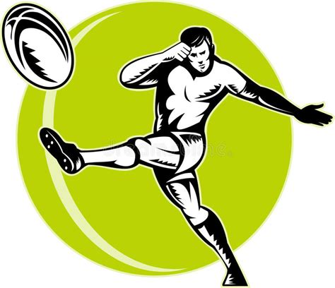 Un rugbyman qui file aplatir un essai afin de faire gagner son équipe. Rugby player kicking ball stock illustration. Illustration ...