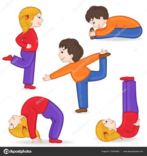 Conjunto de niños aislados haciendo ejercicios de yoga vector, gráfico