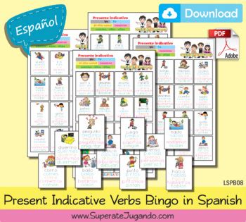 Spanish Printable Present Indicative Verbs Bingo Loteria Verbos