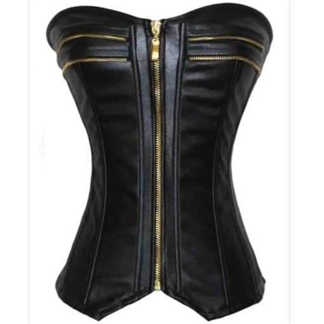 Faux Leather Zipper Front Bustier Overbust Corset Max Shapewear