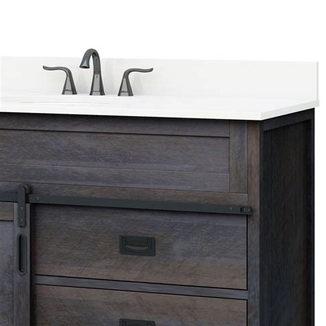 The functional barn door and three Style Selections Morriston 48-in Distressed Java Undermount Single Sink Bathroom Vanity with ...