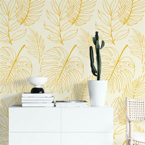 Tropical Yellow Wallpaper Palm Leaves Peel And Stick The Wallberry