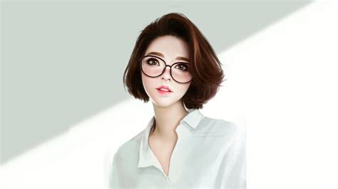 Download 1920x1080 Wallpaper Cute Beautiful Woman Brunette Short Hair Glasses Full Hd Hdtv