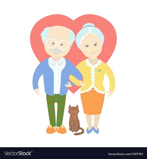 Happy Cute Old Couple Grandma And Grandpa Vector Image