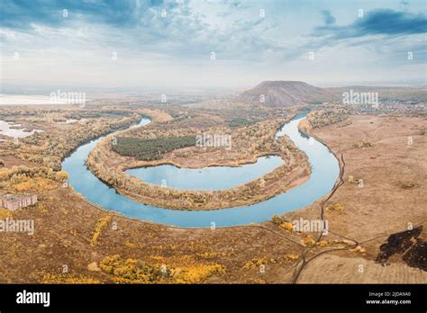 Bend Of The Belaya River And The Picturesque Shihan Hill Aerial View