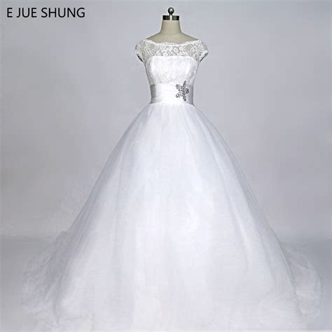 E Jue Shung Vintage Lace Ball Gown Cheap Wedding Dresses Cap Sleeves