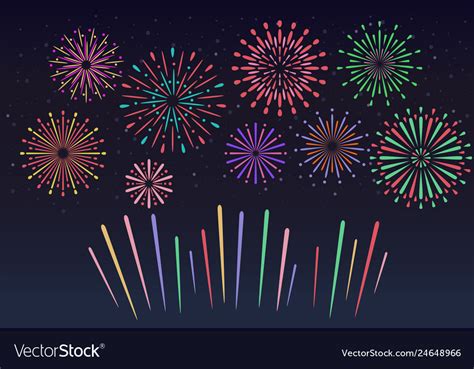 Colorful Fireworks On Night Sky Background Vector Image